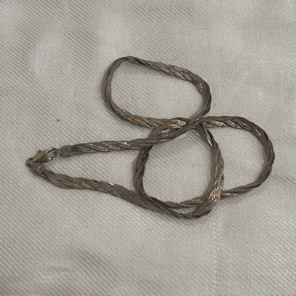 Vintage 925 Sterling Silver Braided Herringbone Style Necklace 18" Long 4mm Wide - Picture 4 of 4